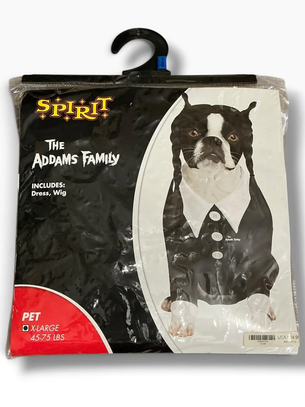 Spirit Addams Family Black & White Wednesday Adam’s Dog Costume with Braided Wig